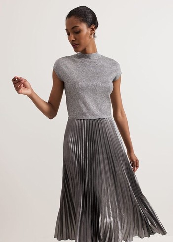 Phase Eight Jayla Metallic Dress Silver USA | 3920816-UT